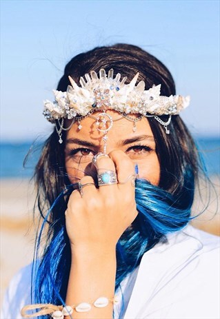 HANDMADE MOONSHINE FESTIVAL MERMAID CROWN IN ICE WHITE