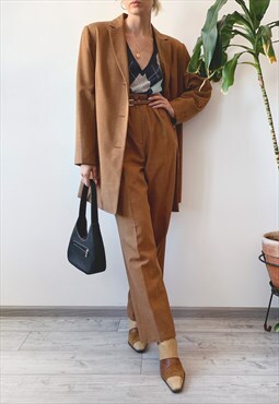 Vintage Y2K Women's Oversized Elegant Brown Suit Set Co-ord