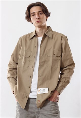 VINTAGE DICKIES SHIRT 90S CAMEL BEIGE LONG SLEEVE WORKWEAR
