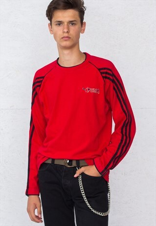 VINTAGE RED PUMA LOGO CREW NECK LONG SLEEVE TOP