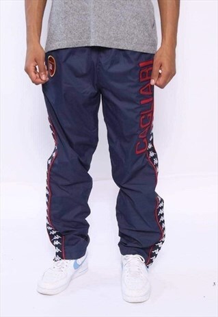 VINTAGE KAPPA TAPE LOGO CAGLIARI TRACK BOTTOMS NAVY BLUE