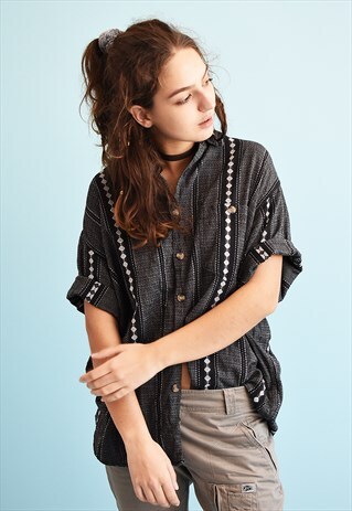 90'S RETRO ETHNIC PRINT OVERSIZED DADS BLOUSE TOP