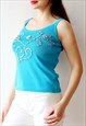 BLUE 90S CAMI TOP BEADED VINTAGE STRAPPY TOP