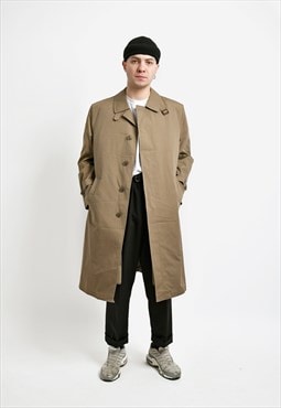 90s retro mac coat men brown classic vintage 80s trench long