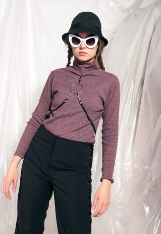 VINTAGE TOP 2000S REWORKED HARNESS O-RING TURTLENECK