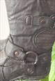 VINTAGE 00'S Y2K BLACK ZIP LONG LEATHER BOXING RACING BOOTS