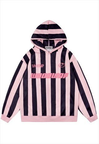 VERTICAL STRIPE HOODIE ZEBRA PULLOVER FOOTBALL TOP IN PINK