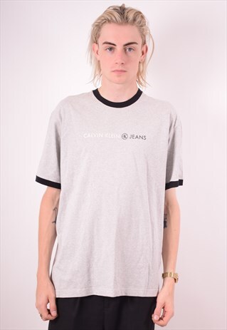 CALVIN KLEIN MENS VINTAGE T-SHIRT TOP XL GREY 90S