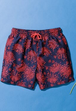 Navy - Coral Print Shorts