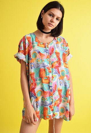80'S RETRO MOD ABSTRACT ARTISTIC PATTERN OVERSIZED SHIRT