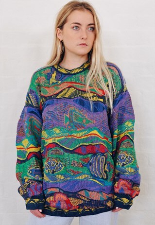 VINTAGE COOGI ABSTRACT PATTERN KNIT JUMPER