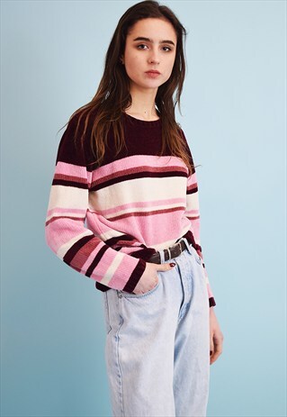 90'S RETRO STRIPED KNIT VELVETTEEN JUMPER TOP