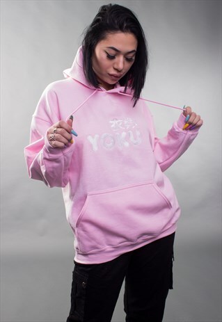 YOKU ORIGINAL EMBROIDERY HOODIE IN LIGHT PINK