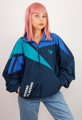 VINTAGE 90'S REEBOK UNISEX TRACK JACKET NAVY TURQUOISE