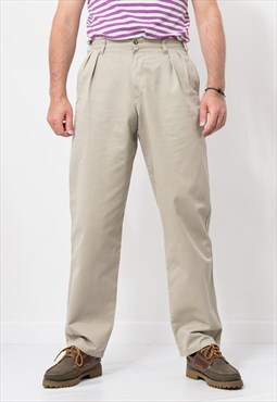 Vintage pleated jeans in beige Reunion denim pants trousers