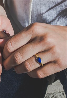 Tiny Lapislazuli Real Blue Gemstone Gold Boho Handmade Ring
