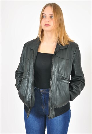 VINTAGE REAL LEATHER JACKET IN BLACK