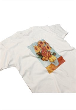 Vincent Van Gogh Sunflower T-Shirt Vintage Art in White
