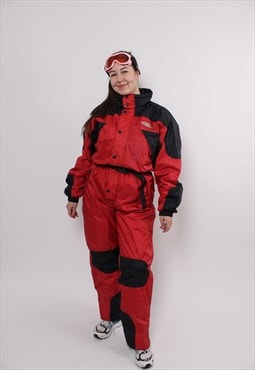 Vintage 90s one piece ski suit, red ski jumpsuit, women 
