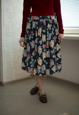 VINTAGE 80'S MIDI NAVY PATTERNED SKIRT