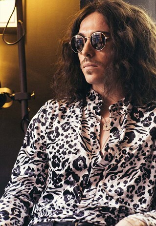 MENS WHITE LEOPARD/ZEBRA PRINT VELVET RETRO KAFTAN