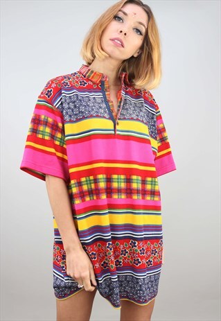 VINTAGE OVERSIZED PATTERNED FESTIVAL POLO T-SHIRT