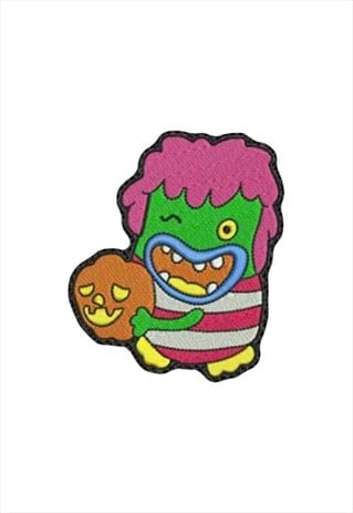 EMBROIDERED BIG MOUTH TRICK OR TREAT IRON ON PATCH 