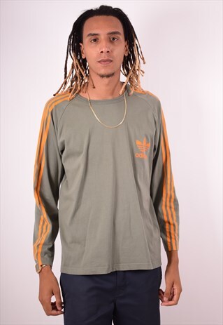 ADIDAS MENS VINTAGE TOP LONG SLEEVE LARGE KHAKI 90S
