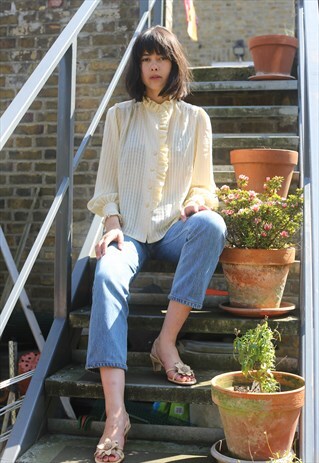 VINTAGE 80S RUFFLE EDGED SEMI-SHEER BLOUSE