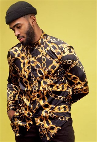 BLACK GOLD LONG SLEEVE SILK SHIRT