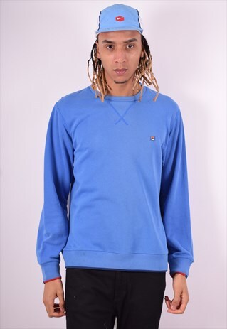 FILA MENS VINTAGE SWEATSHIRT JUMPER LARGE BLUE 90'S