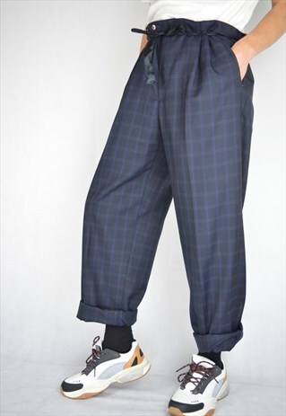 VINTAGE CHECKERED BLUE REGULAR CLASSIC TROUSERS
