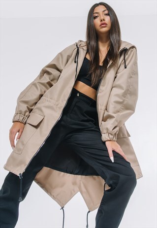 WINDBREAKER PARKA COAT IN MOCCA BEIGE