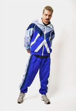 80s vintage tracksuit set blue men 90s rave abstract 