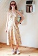 LIGHT BROWN CARAMEL FLORAL HALTERNECK DRESS