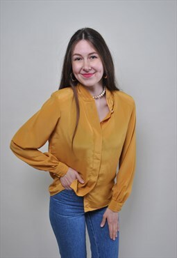 Minimalist yellow blouse, 90s blouse for work, 1990s vintage