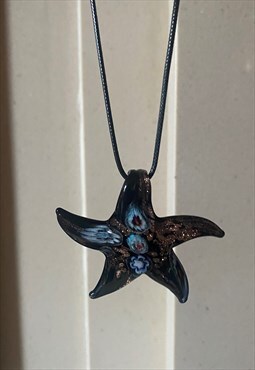Black Large Murano Glass Starfish Pendant Necklace