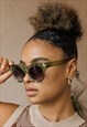 Transparent Green Rounded Top Cat Eye Dish Sunglasses