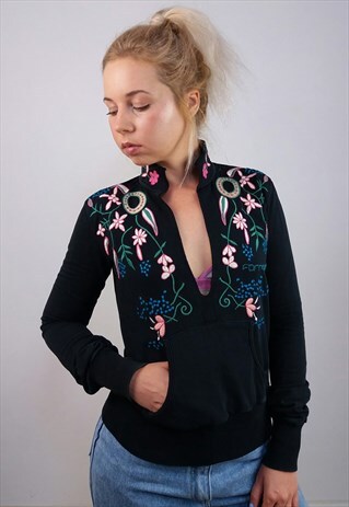 VINTAGE 90'S FORNARINA DEEP V-NECK STITCH EMBROIDERY JUMPER