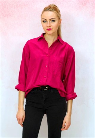 1980S VINTAGE OVERSIZED PINK PURE SILK BOYFRIEND SHIRT