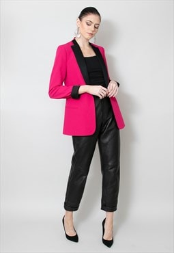 Vintage 70's Ladies Pink Black Lapel Tuxedo Tailored Jacket
