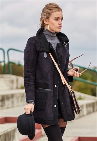 FAUX SUEDE SHEARLING JACKET
