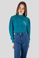 80's Vintage Green Ladies Long Sleeve Blouse