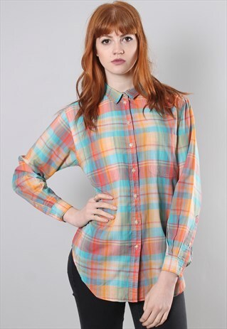 VINTAGE 80S BRIGHT CHECK PATTERNED SHIRT
