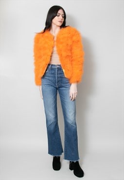 Vintage Style New Ladies Orange Feather Jacket Long Sleeve