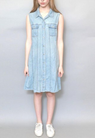 VINTAGE 1990'S LIGHT BLUE DENIM MIDI DRESS