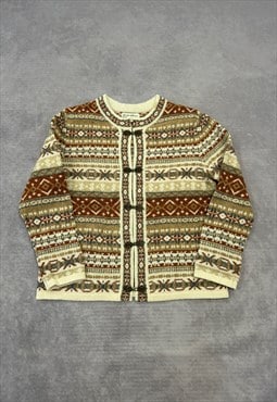 Vintage Knitted Cardigan Norwegian Style Patterned Knit 
