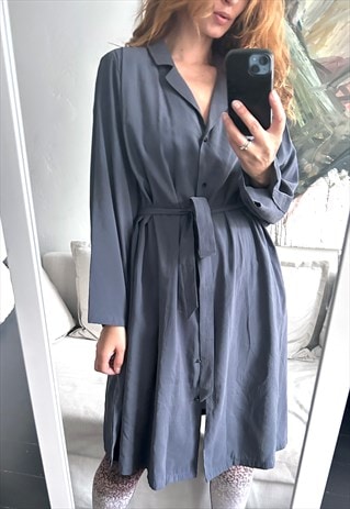 Wrap Midi Stone Blue Shirt Dress - M