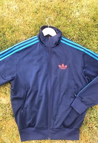 VINTAGE 90S ADIDAS TREFOIL BLUE ZIP STRIPE JACKET