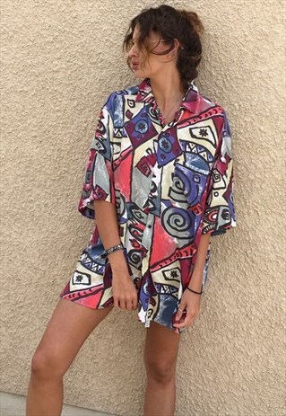 PATTERNED OVERSIZED RETRO VINTAGE UNISEX FESTIVAL SHIRT